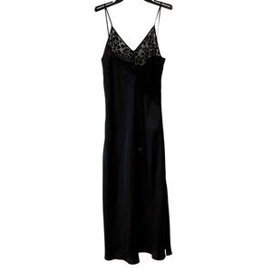 Vintage Dark Romantic Fairy Gothic Velvet Sheer Silky Lace Trim Slip Dress